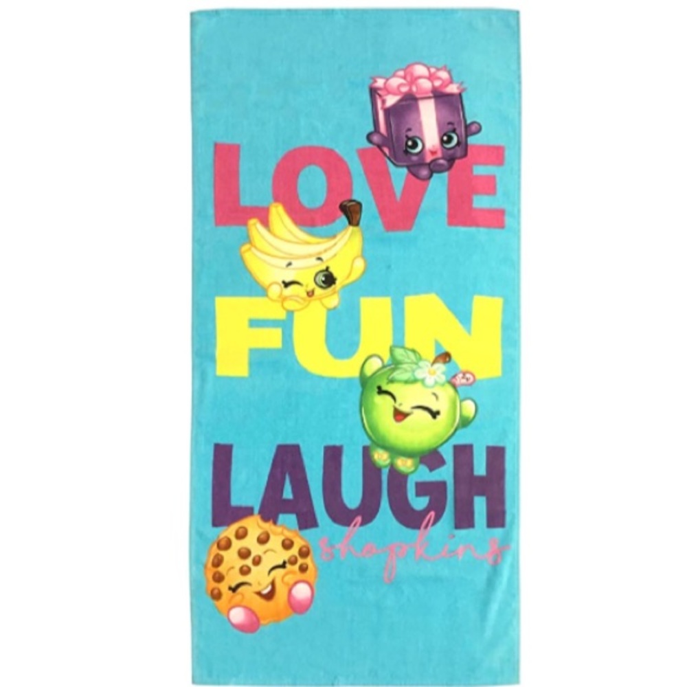 Shopkins Love Fun Laugh Teal Cotton Towel NWT